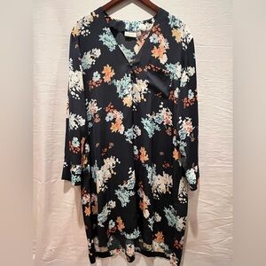 Nordstrom Lingerie Satin Floral Printed Night Dress with V Neck - Navy - XL